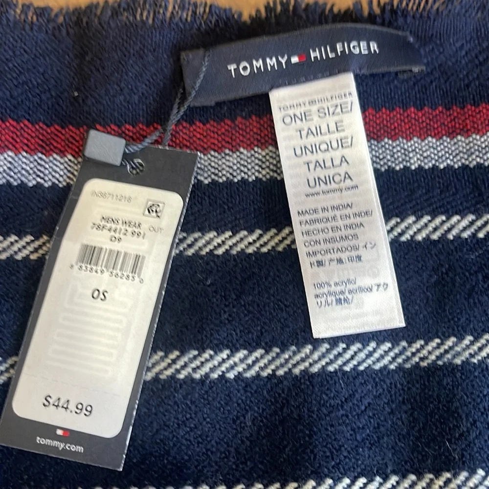 Tommy Hilfiger Skinny Collegiate Striped Fringe Knit Scarf NWT